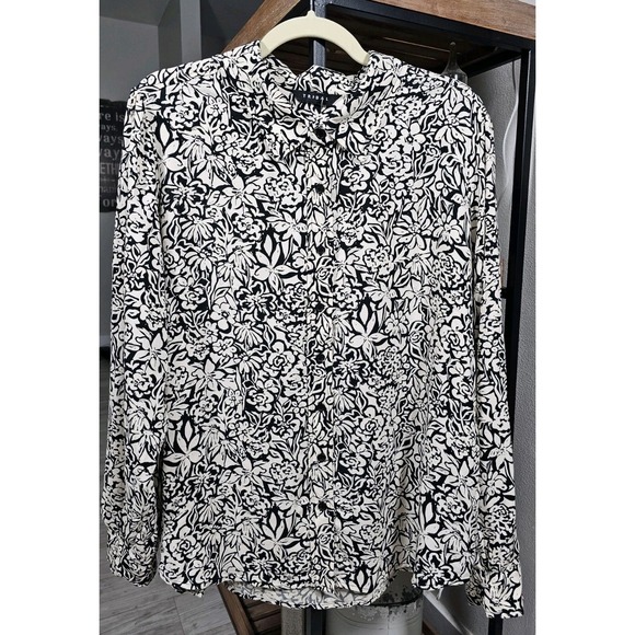 Tribal Women's Blouse Size XL Black White Floral Long Sleeve Button Front NWT - Picture 1 of 6
